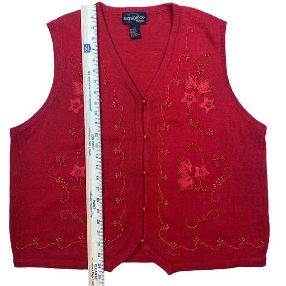 Vintage Requirements Red Knit Ugly Christmas Vest Beaded Embroider Women’s Sz 1X - Picture 11 of 13